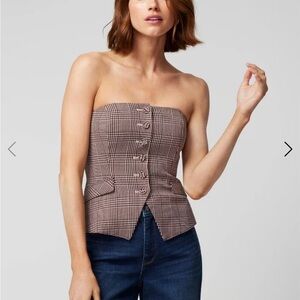 Plaid Strapless Button-Up Top